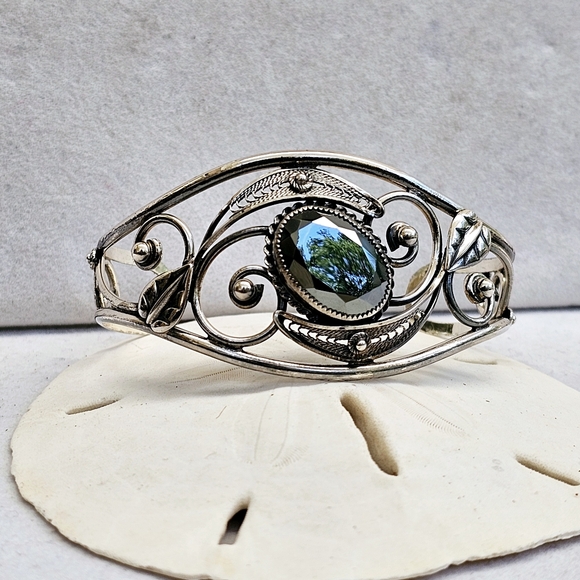 Danecraft Sterling Hematite Cuff Bracelet Vintage - Picture 11 of 15